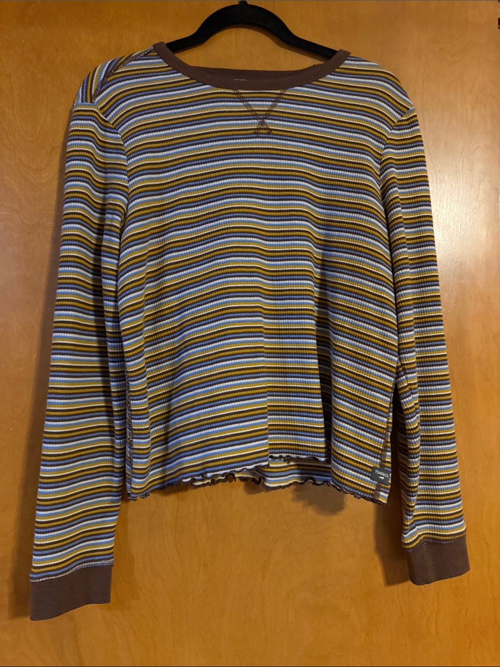 Toad&Co Striped Ribbed Long Sleeve Tee in Brown, Blue & Yellow